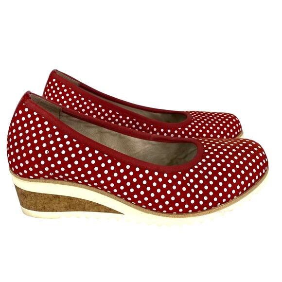 REMONTE Red Polka Dot Wedge Heels Womens US 6-6.5 Retro 50s Pin Up Rockabilly - Picture 3 of 11